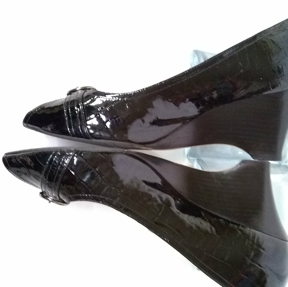 Z COLLECTION Womens Shoes Black Peep-Toe  T8520 PAT. LEATHER Croc 3" HEEL  8.5W - Picture 3 of 8